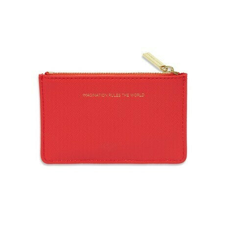 Card Purse Vegan Faux Leather 'Imagination Rules The World' Coral