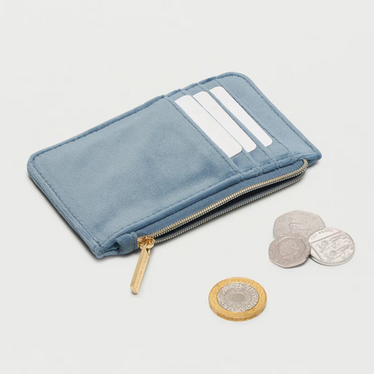 Daisy Card Holder Purse Zip-able Blue Velvet