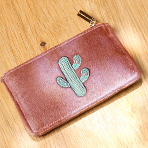 Cactus Card Holder Purse Zip-able Blush Velvet