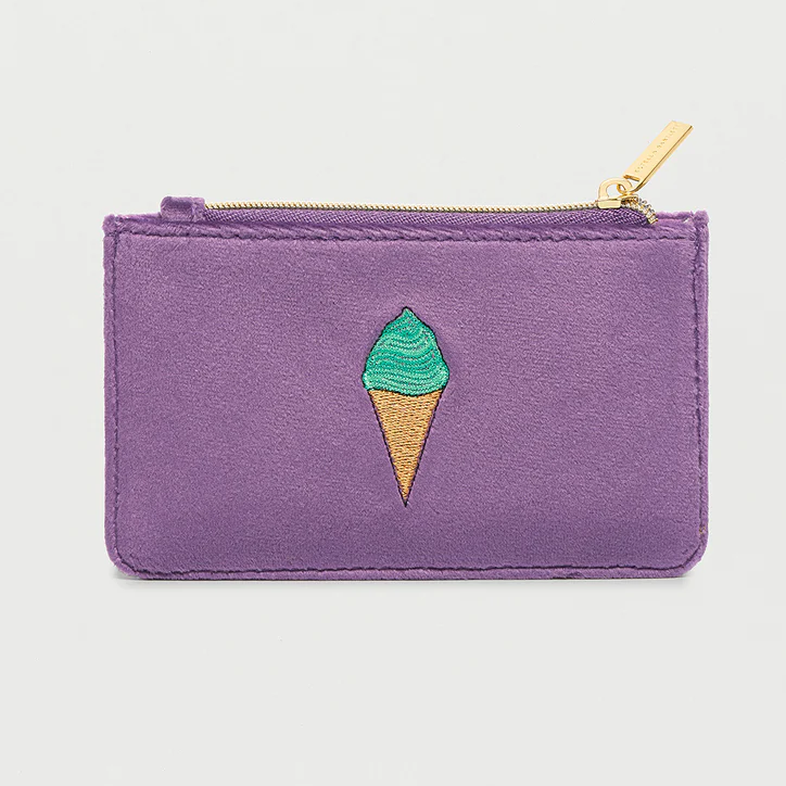 Ice Cream Card Holder Purse Zipable Purple Velvet