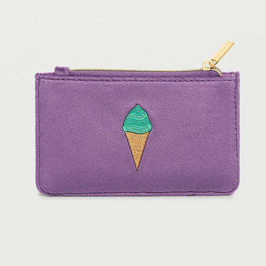 Ice Cream Card Holder Purse Zipable Purple Velvet