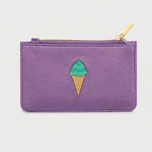 Ice Cream Card Holder Purse Zipable Purple Velvet