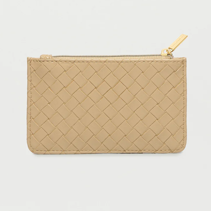 Card Holder Purse Taupe Brown Weave Faux Leather Estella Bartlett