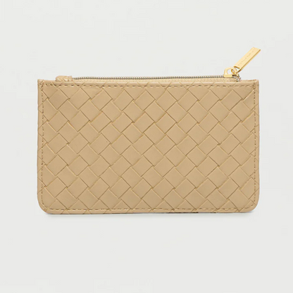 Card Holder Purse Taupe Brown Weave Faux Leather Estella Bartlett