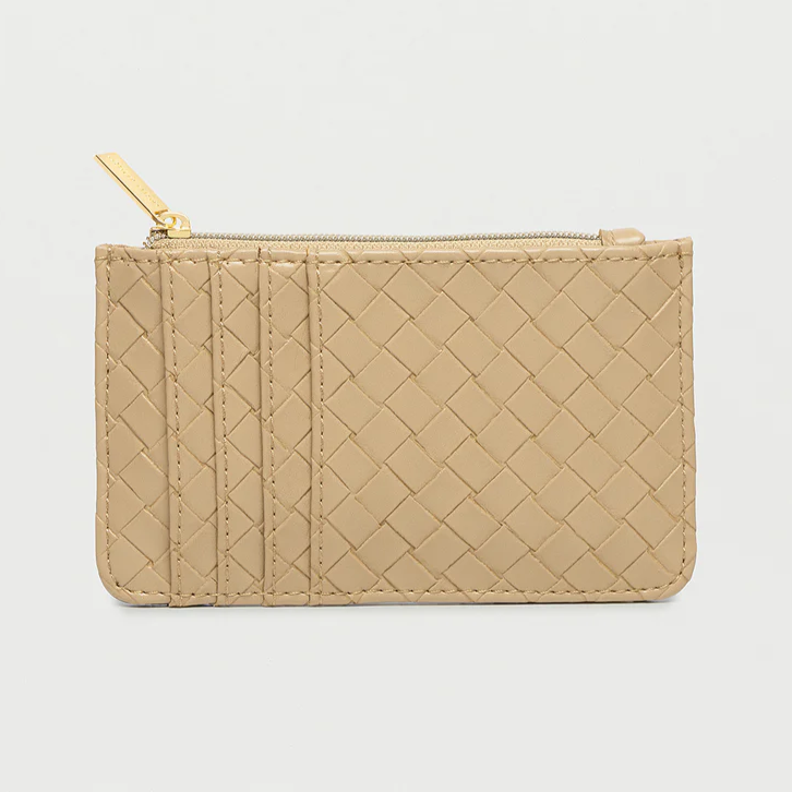 Card Holder Purse Taupe Brown Weave Faux Leather Estella Bartlett