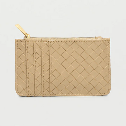 Card Holder Purse Taupe Brown Weave Faux Leather Estella Bartlett