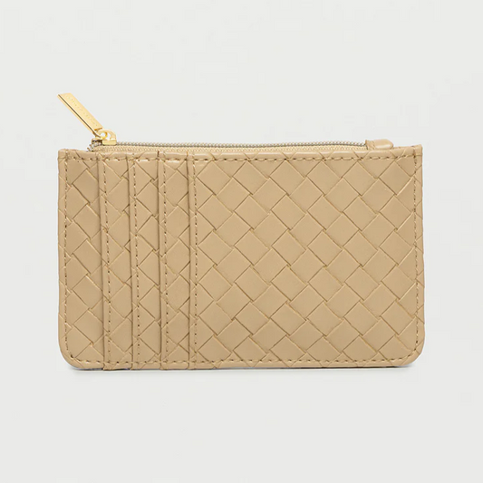 Card Holder Purse Taupe Brown Weave Faux Leather Estella Bartlett
