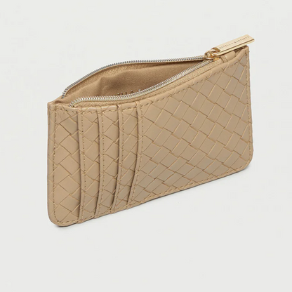 Card Holder Purse Taupe Brown Weave Faux Leather Estella Bartlett