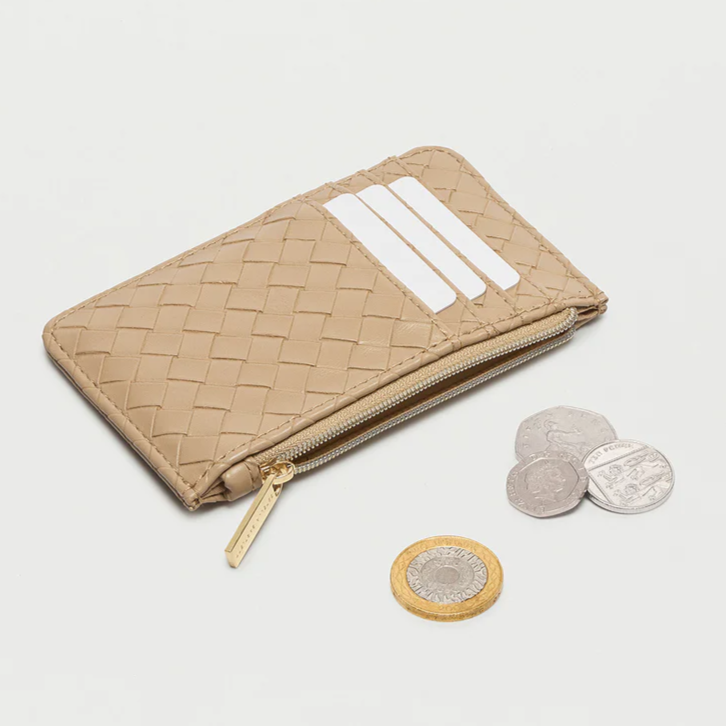 Card Holder Purse Taupe Brown Weave Faux Leather Estella Bartlett