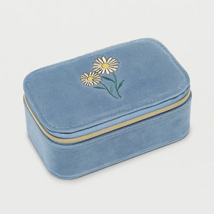 Jewellery Box Mini Daisy Stitch Velvet Blue