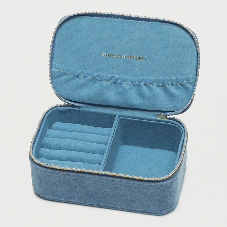 Jewellery Box Mini Daisy Stitch Velvet Blue