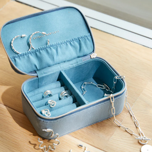 Jewellery Box Mini Daisy Stitch Velvet Blue