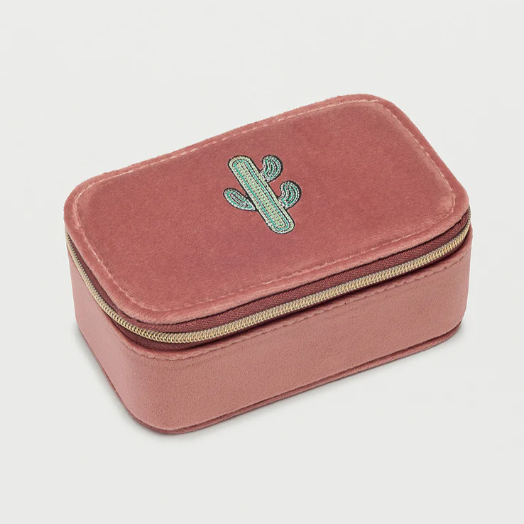 Mini Jewellery Box Cactus Velvet Embroidered Bronze