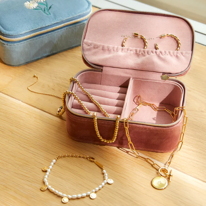 Mini Jewellery Box Cactus Velvet Embroidered Bronze