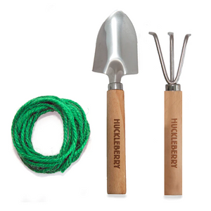 Kids Gardening Kit with Beechwood Shovel, Rope & Rake HuckleBerry My Garden