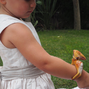 Baby teether toy bracelet Deer in brown made from natural rubber