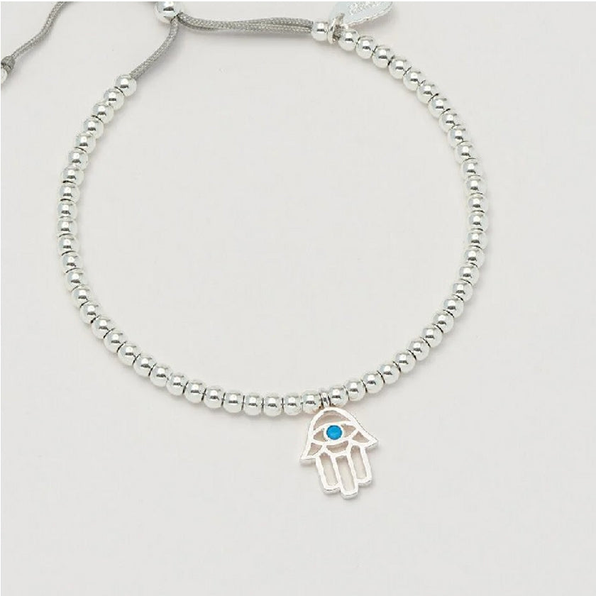 Bracelet Hamsa Hand Liberty in Silver, Silk and Turquoise