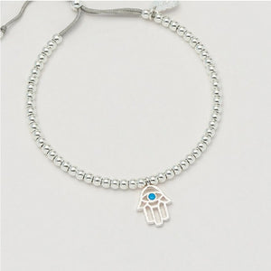 Bracelet Hamsa Hand Liberty in Silver, Silk and Turquoise