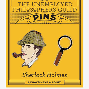 Two Enamel Pin Badge set with Sherlock Holmes and spyglass