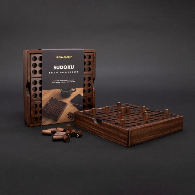 Iron and Glory Sudoku Wooden Deluxe Puzzle Board Game Brown