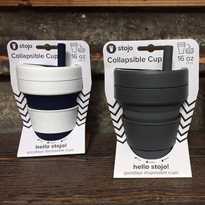 Stojo collapsible cup travel mug 16oz with straw in black