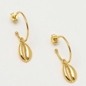 Earrings Shell Drop Hoop Gold Plated