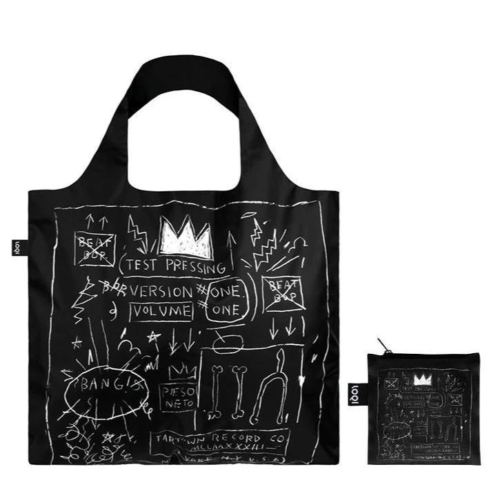 Foldable Tote bag with 'Crown bag' graffiti artwork by Jean-Michel Basquiat in black