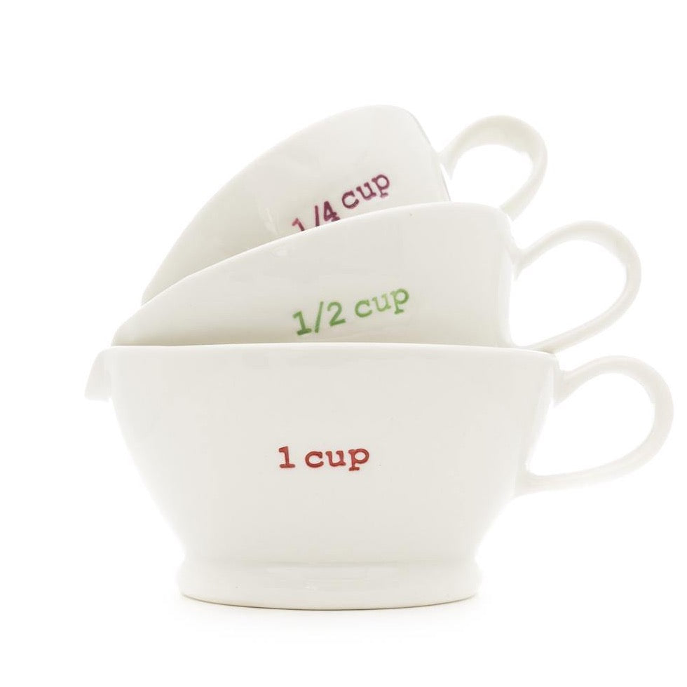 Keith Brymer Jones Measuring Cup Set in White with Red Green and Purple