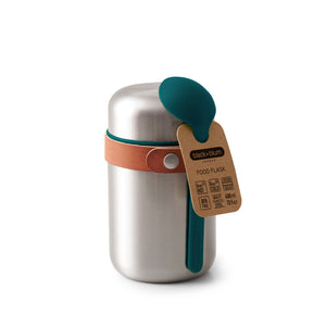 Insulated food flask with spoon from stainless steel in ocean blue