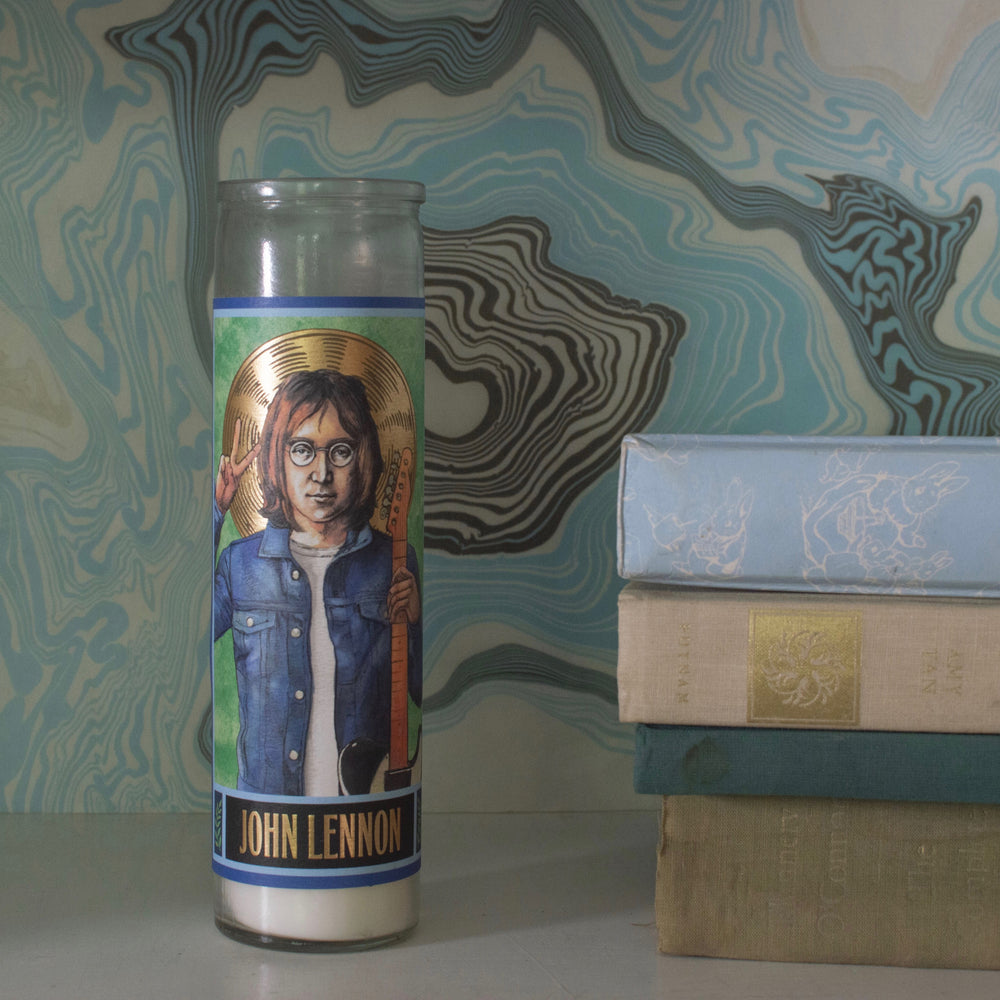 
            
                Load image into Gallery viewer, Tall Candle Saint &amp;#39;John Lennon&amp;#39; votive candle with secular Saint
            
        