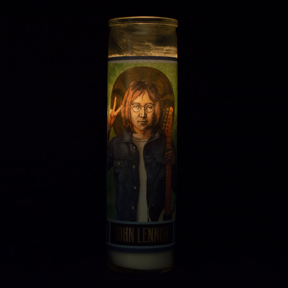 Tall Candle Saint 'John Lennon' votive candle with secular Saint