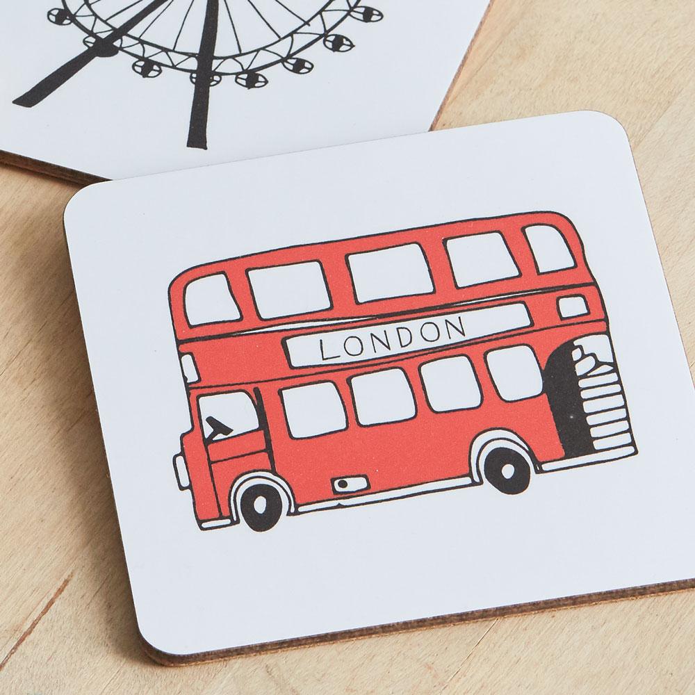 Set of four coasters with London skyline souvenir gift in white