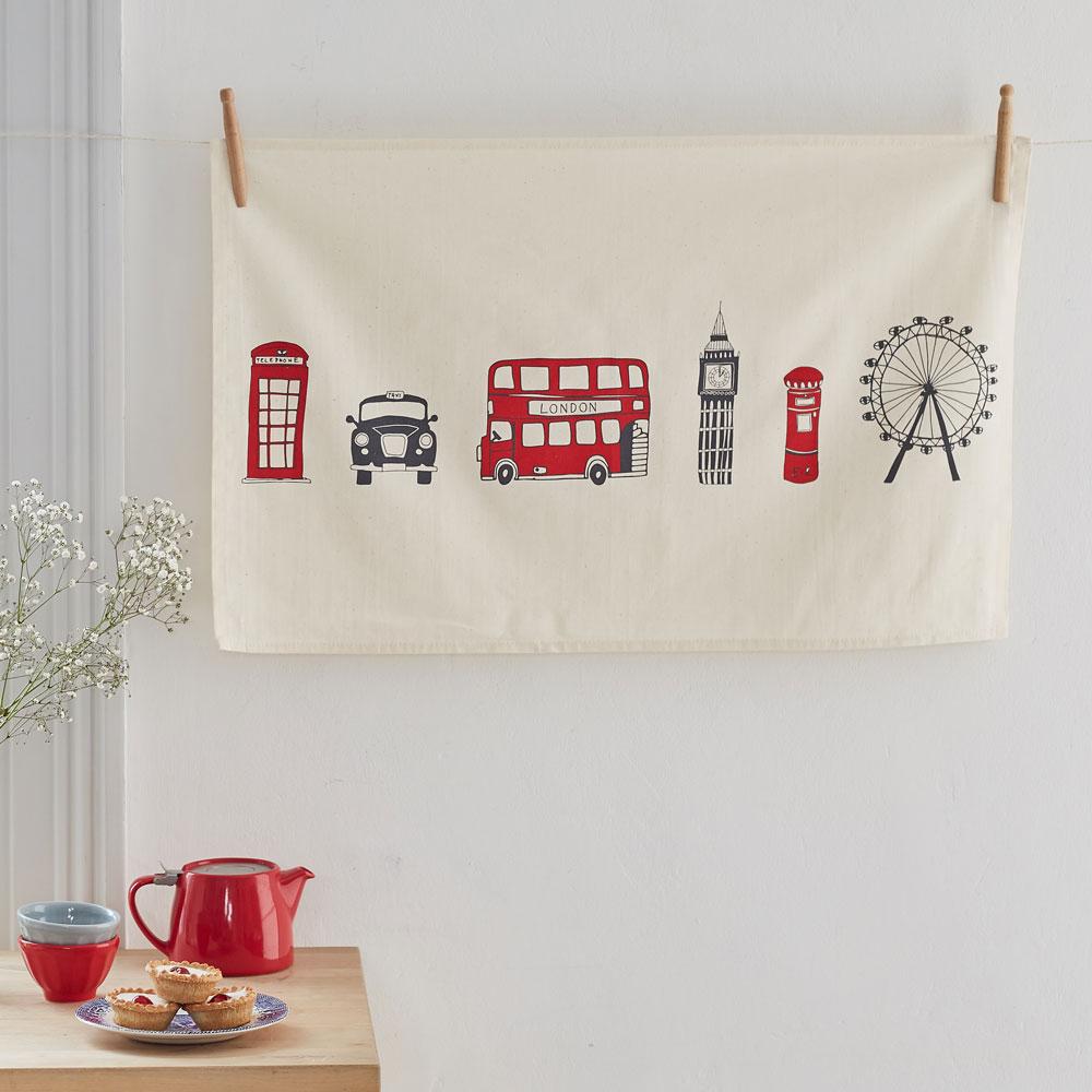 Tea Towel with London Skyline souvenir gift in cream