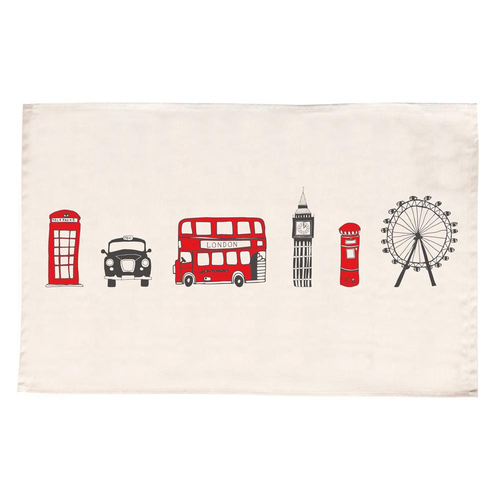 Tea Towel with London Skyline souvenir gift in cream