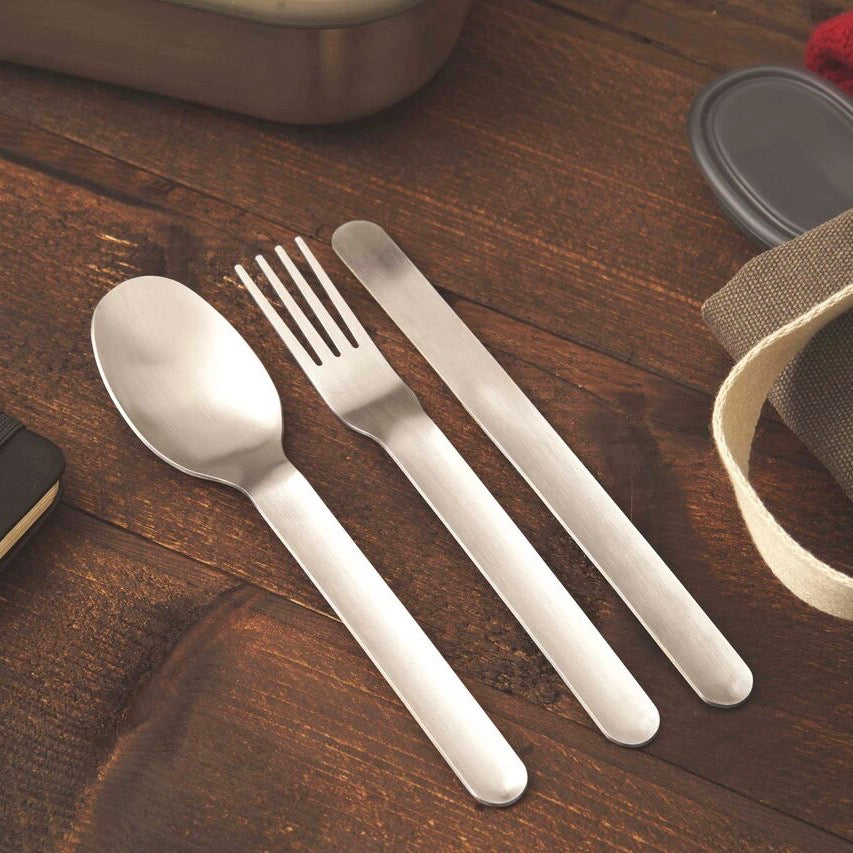 Cutlery set portable in a travel case from stainless steel