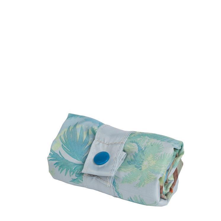 Foldable Tote bag with 'Brazil' scenic peacock artwork by Louis Joseph Fuchs in blue