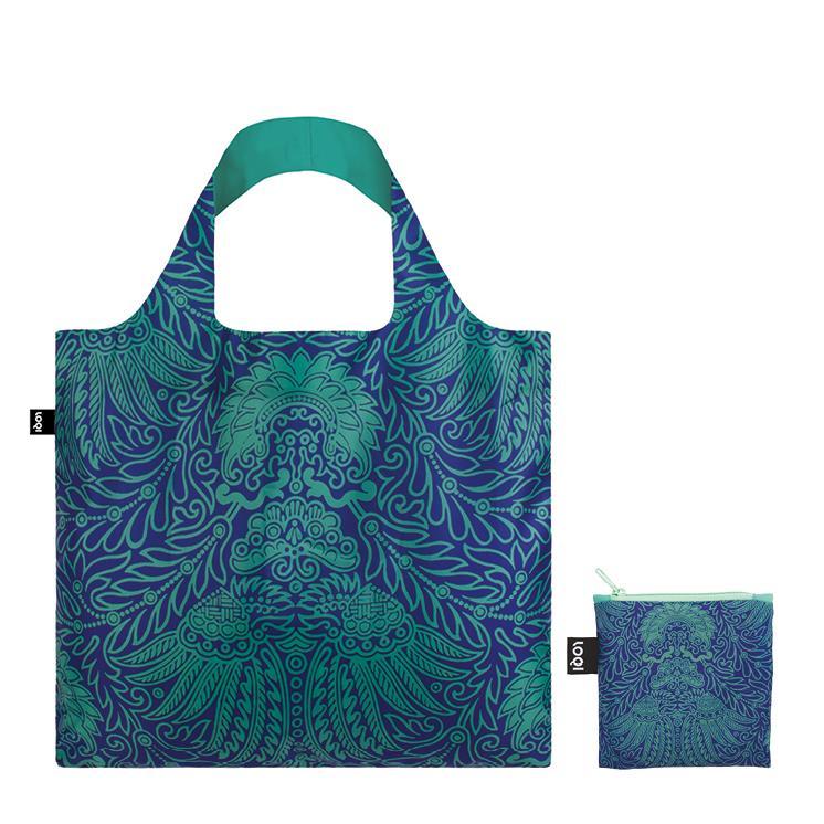 Foldable Tote bag with 'Japanese Decor' print artwork by Desfosse in turquoise