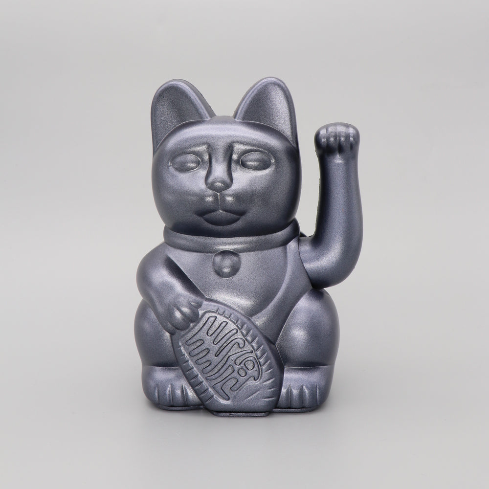 Lucky Cat Waving Arm 'Maneki-Neko' Good Fortune Metallic Grey