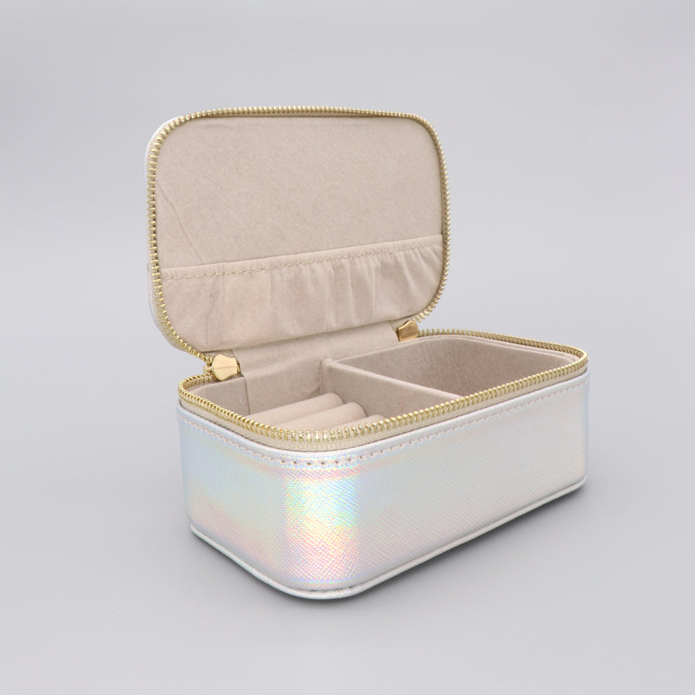 Mini Jewellery Box Faux Leather 'Shine Bright' Iridescent Silver