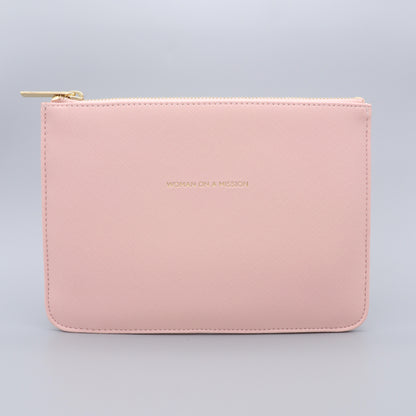 Medium Pouch Vegan Faux Leather 'Woman on a Mission' Blush