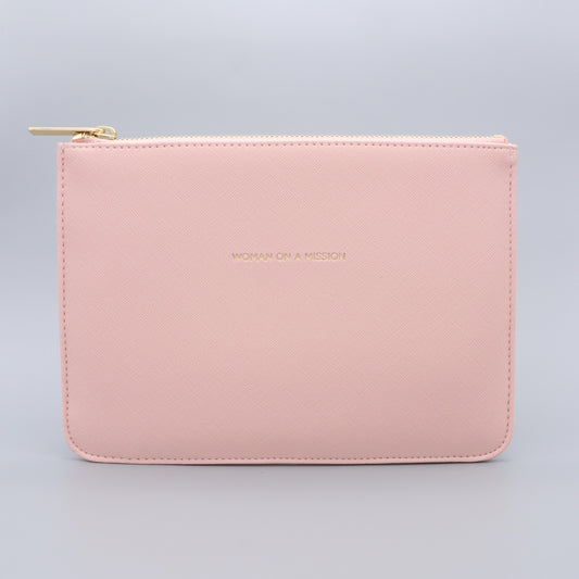 Medium Pouch Vegan Faux Leather 'Woman on a Mission' Blush