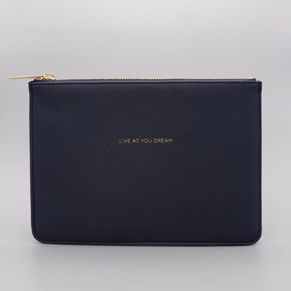 Medium Pouch Vegan Faux Leather 'Live as you Dream' Navy
