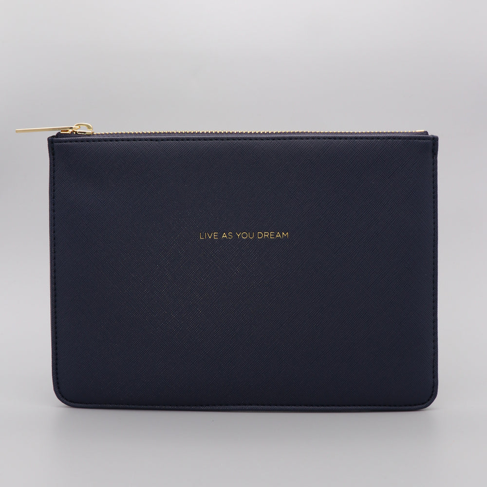 Medium Pouch Vegan Faux Leather 'Live as you Dream' Navy