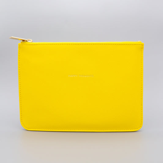 Medium Pouch Vegan Faux Leather 'Happy Thoughts' Yellow