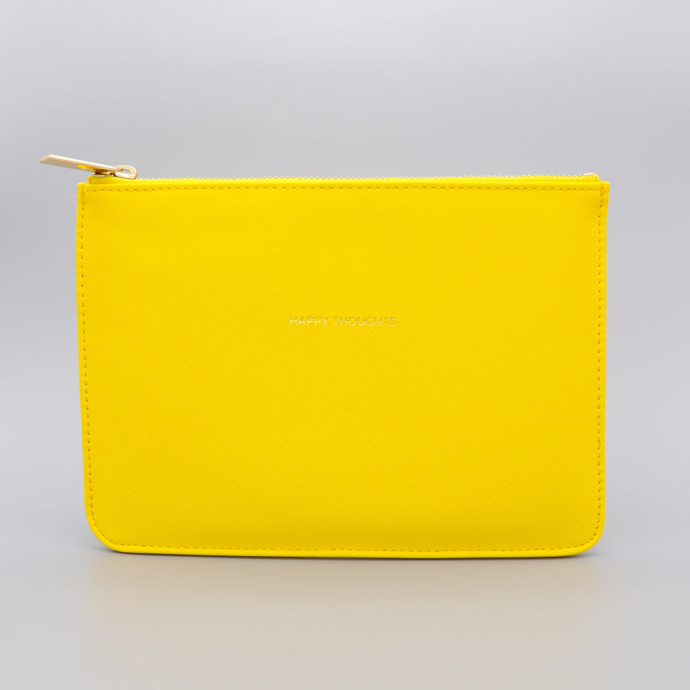 Medium Pouch Vegan Faux Leather 'Happy Thoughts' Yellow