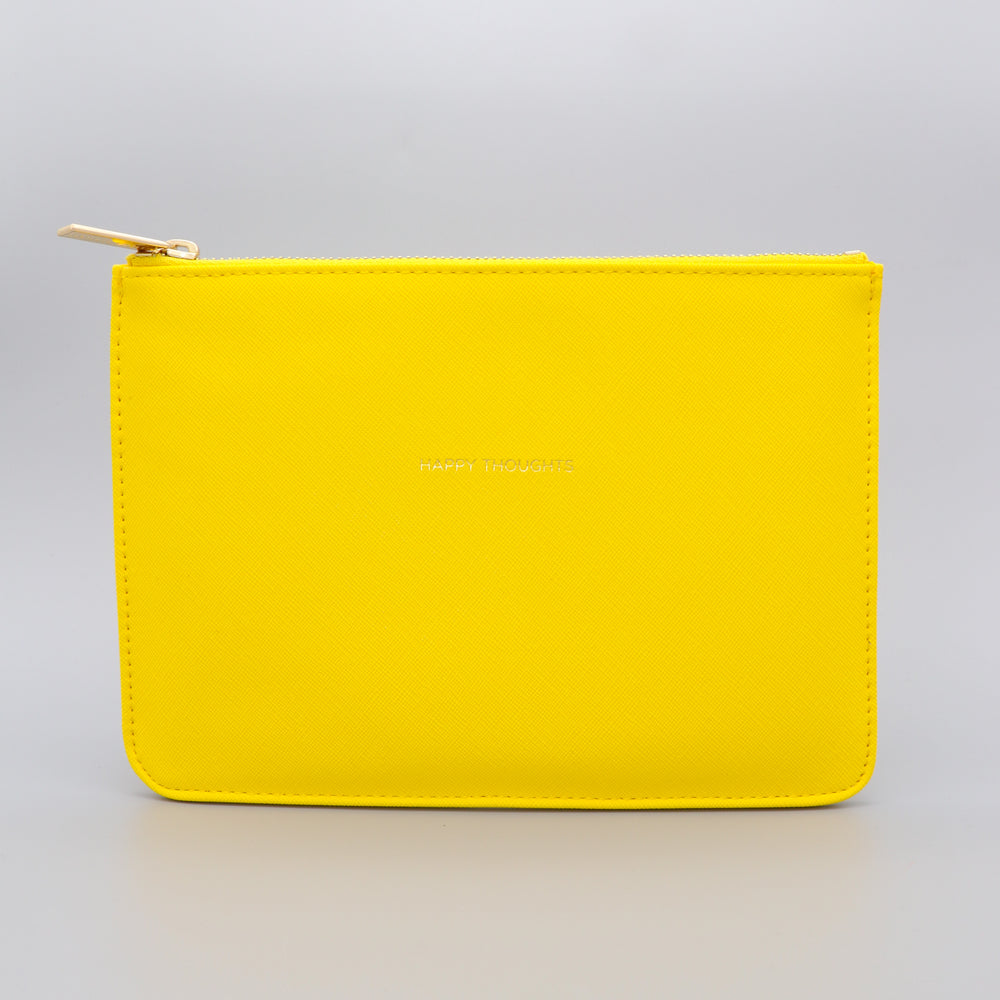 Medium Pouch Vegan Faux Leather 'Happy Thoughts' Yellow