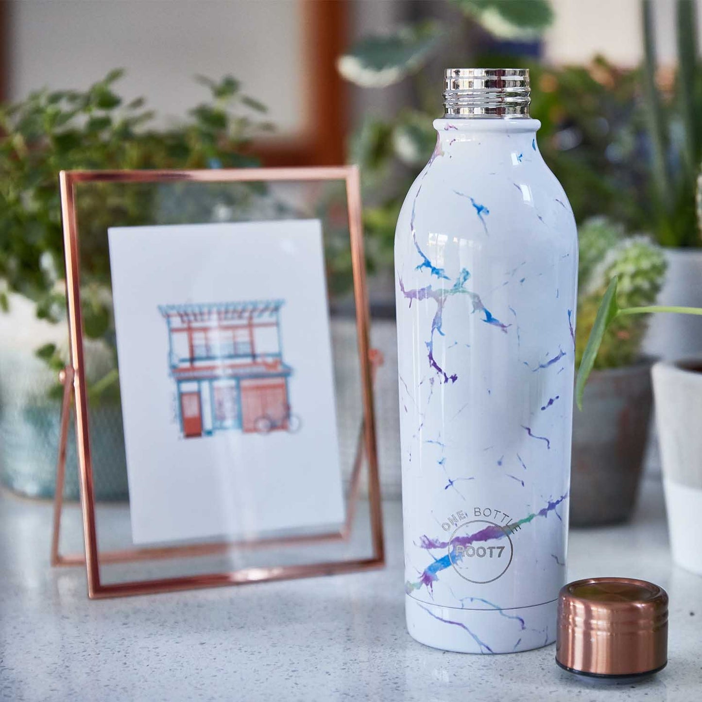 Water Bottle Insulated Double Walled Leak Proof 500ml in Magic Marble Blue and Purple