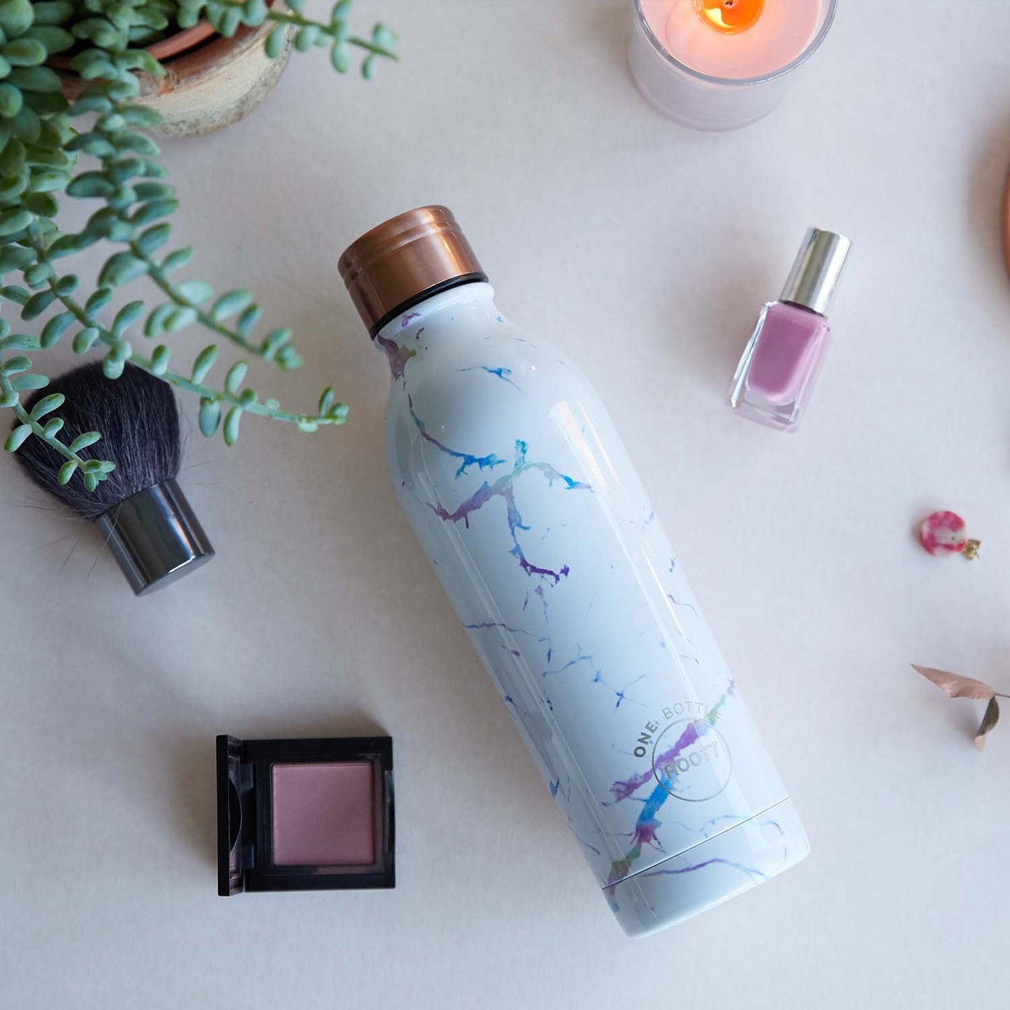 Water Bottle Insulated Double Walled Leak Proof 500ml in Magic Marble Blue and Purple