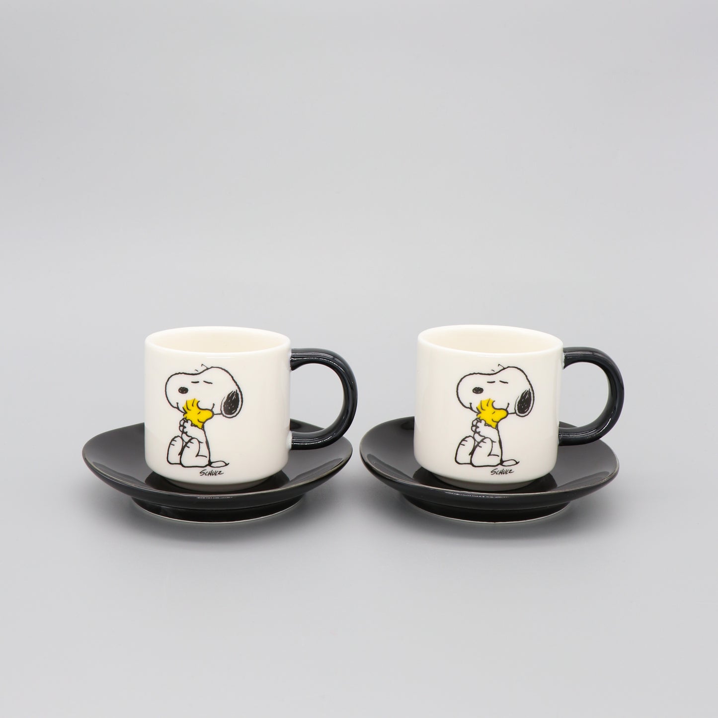 Snoopy Espresso Cup and Saucer Set of 2 Peanuts Comic 'Love' in White and Black