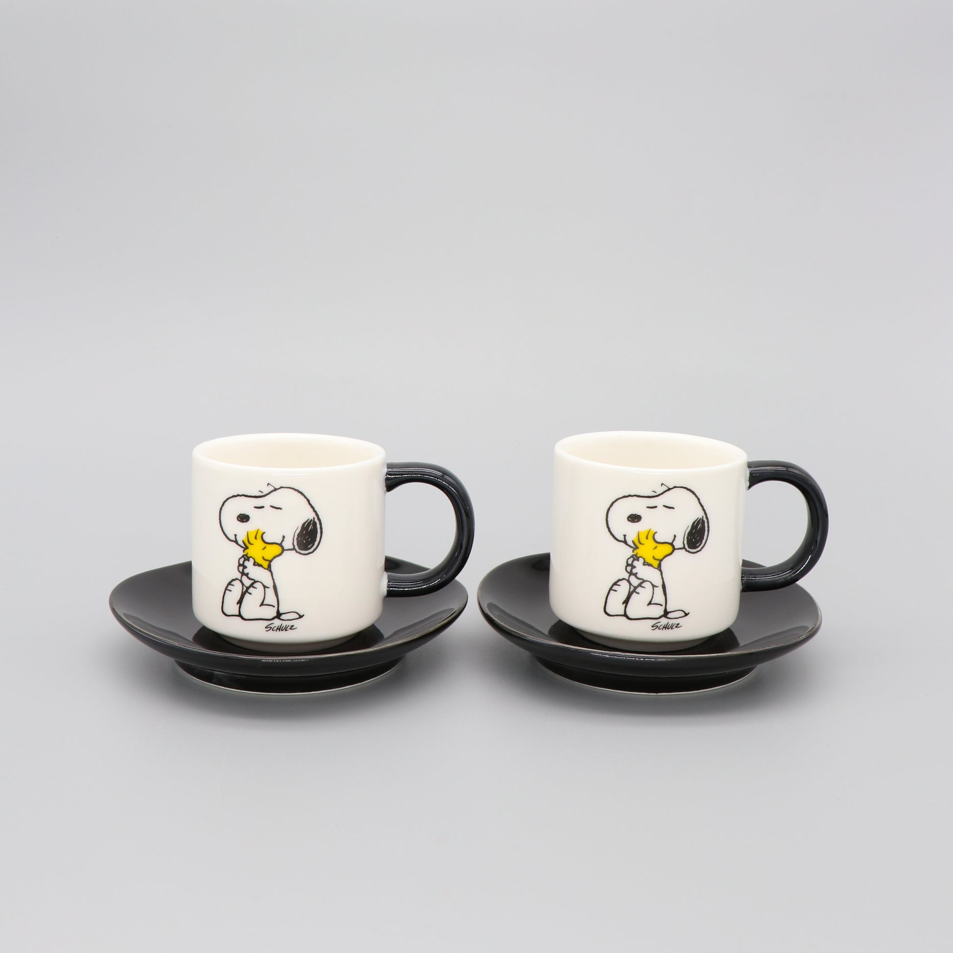 Snoopy Espresso Cup and Saucer Set of 2 Peanuts Comic 'Love' in White and Black